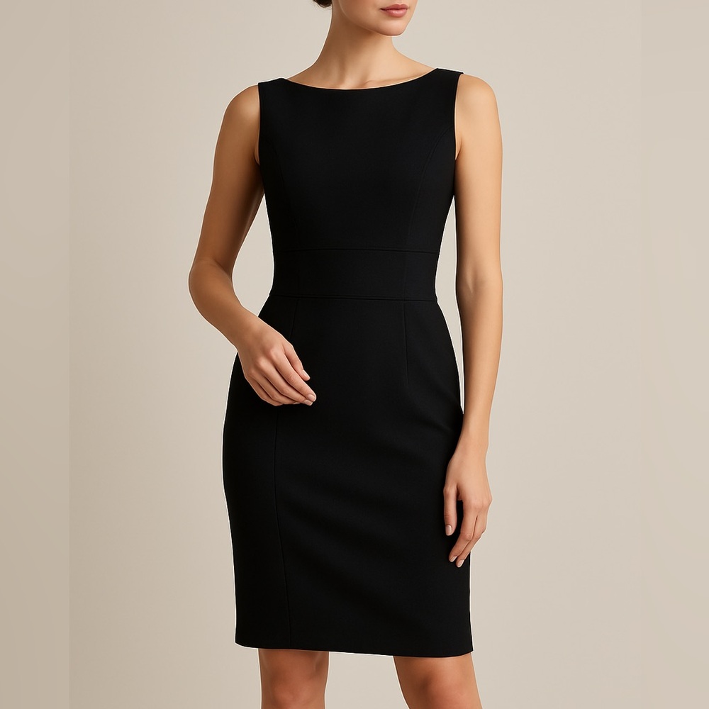 ❤️ Elegant Cache Black Fitted Sleeveless Band Waist Detail Sheath Dress Size 4